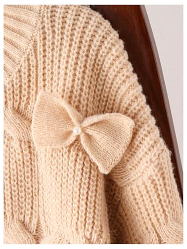 Image of SHENHE Girl's Bow Sweater Pullover Crewneck Long Sleeve Knitted Cute Sweater Jumper Top Apricot 10 Years