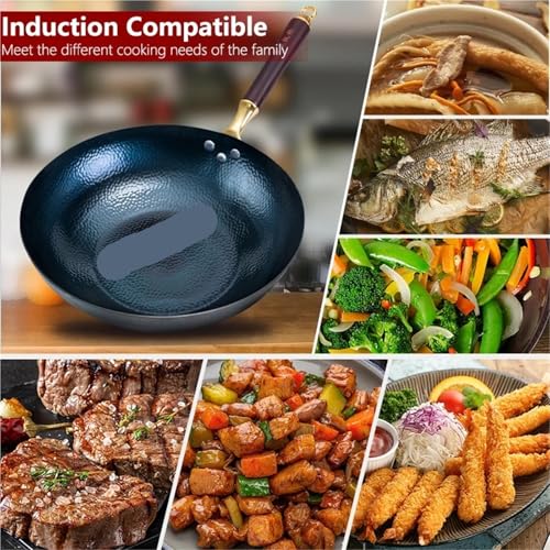 Wok de hierro macizo sin recubrimiento, mango de madera, 2mm miniatura 3