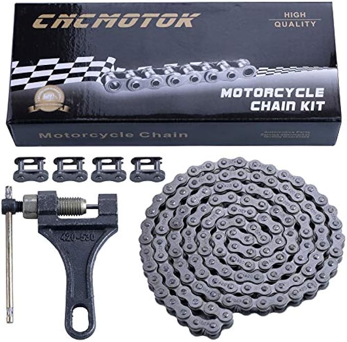 CNCMOTOK 420 Motorcycle Chain+ Chain Breaker,420 Standard Roller Chain 132 Link for 110cc 125cc Dirt Pit Bike ATV Quad Go Kart Scooter Mini Bike