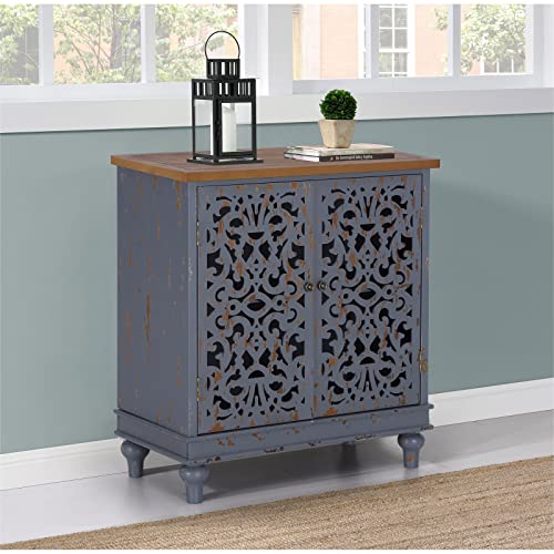 Sophia & William Accent Storage Cabinet With 2 Doors, Distressed Display Storage Organizer Console Table With Wood Frame And Hollow-Carved Floral Door For Entryway Living Room Bedroom, Grey #TOP5