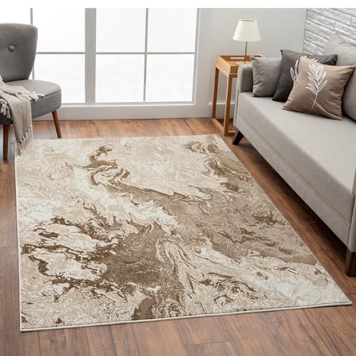 LUXE WEAVERS Marble Swirl Abstract Area Rug, Beige 4x5