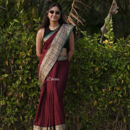 Image of Narayanpet Pure Cotton Avani Border Saree for Women with Running Blouse | Tassels | Traditional Woven Solid Design | Handloom Weave