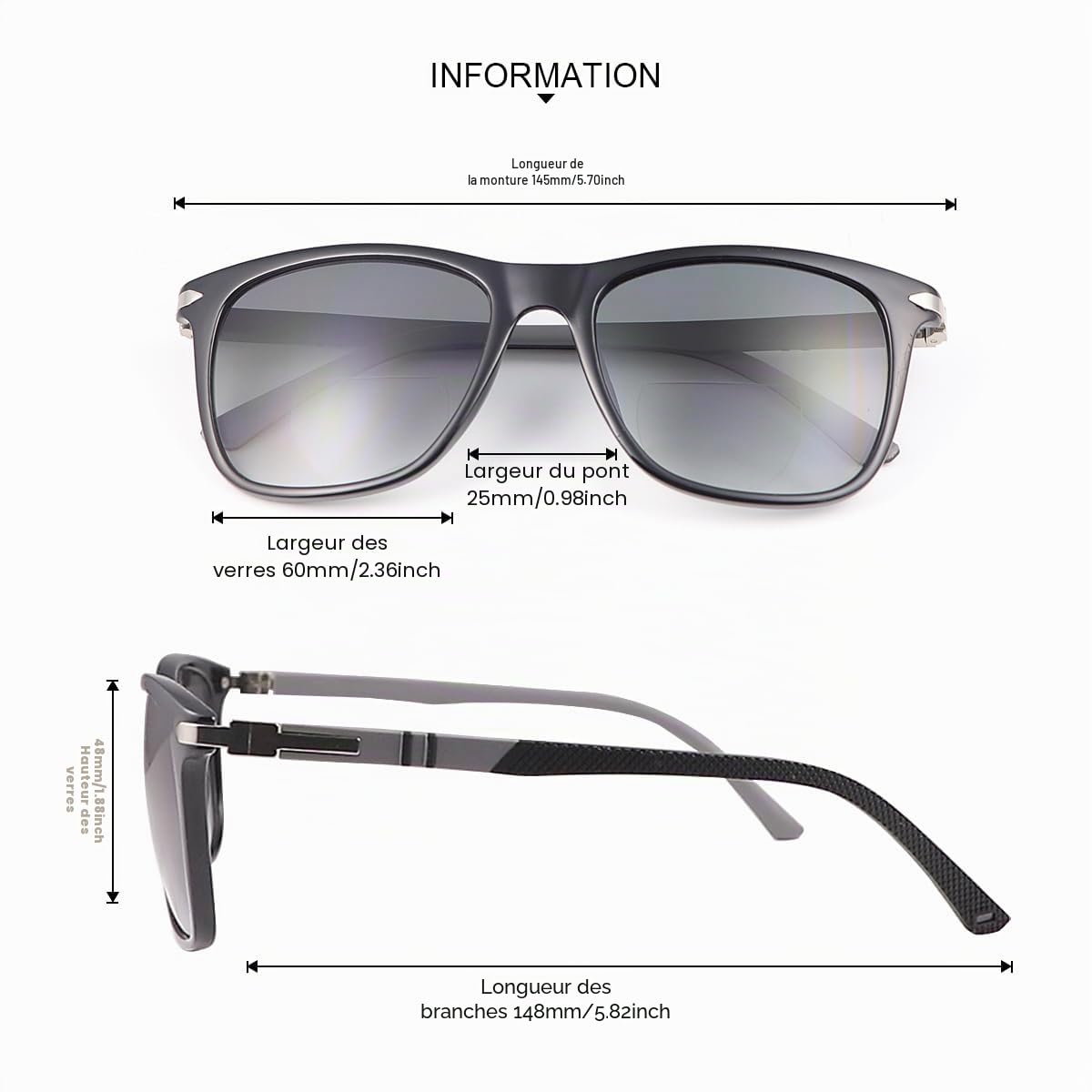 Lunettes de lecture bifocales polarisées avec charnière à ressort - Lunettes de soleil pour homme et femme - Lunettes de soleil classiques bifocales - Protection UV400 - Lunettes de soleil