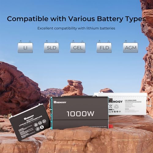 renogy 1000w pure sine wave inverter 12v dc to 120v ac converter for home rv truck off-grid solar power 110v with built-in 5v21a usb port hardwire remote controller
