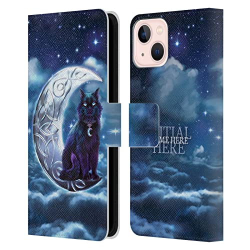 Coque en cuir portefeuille Apple iPhone 13 personnalisable étui rabat chat noir