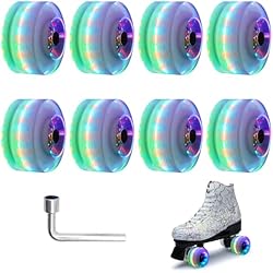 Ruedas Luminosas Patines MOVKZACV Paquete de 8 ruedas de patines con rodamientos luminosos para patines de doble fila y monopatín, 58 mm x 32 mm