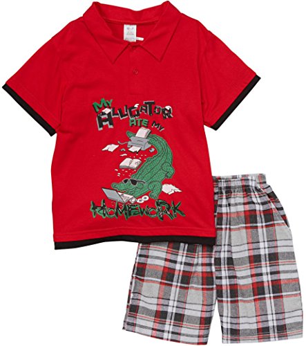 Image of ToBeInStyle Boys' 2-Piece Graphic Top & Plaid Shorts Outfit Set - Polo or V-Neck Tee