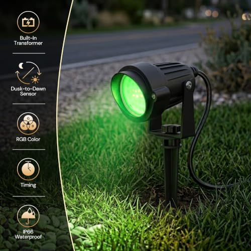 Image of L LOHAS LED RGB Low Voltage Landscape Lighting Kit, 5W Dusk to Dawn Outdoor Lighting with Transformer, 5-Level Dimmable, Timer, IP66 Waterproof Outdoor Spotlight Lights for Yard Garden Tree, 6 Pack