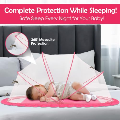 Image of RAMVIK Baby Mosquito Net, Mosquito Net for Baby 0-12 Months, Foldable Portable Mosquito Net for Baby with Breathable Mesh, 360 Protection, Bottomless Design,135 x 65 x 65 cm (Baby Pink)