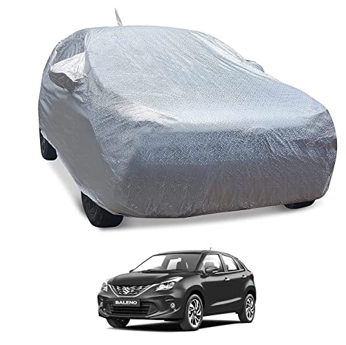 Image of Auto Hub Waterproof Car Cover Compatible with Maruti Baleno with with Mirror Pocket, Soft Cotton Lining, Waterproof Baleno Car Cover- Metallic Silver