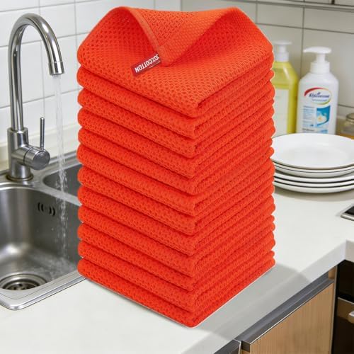 12 Pack - 100% Cotton Waffle Weave Kitchen Dish Cloths, Ultra Sof...