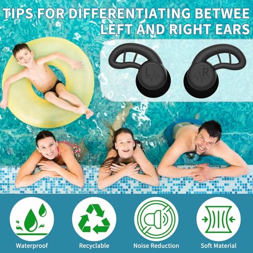 Image of 2 Pair Ear Plugs for Sleeping, Noise Cancellation Ear Plugs for Swimming and Study, Waterproof Silicone Earplugs for Noise Cancelling, 2 Pairs Black and White Ear Plugs