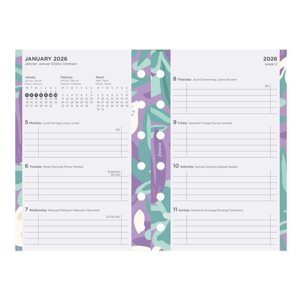 FILOFAX Pocket Illustrated Diary Floral 1 Week On 2 Pages (Multilingual) 2022, 22-6321