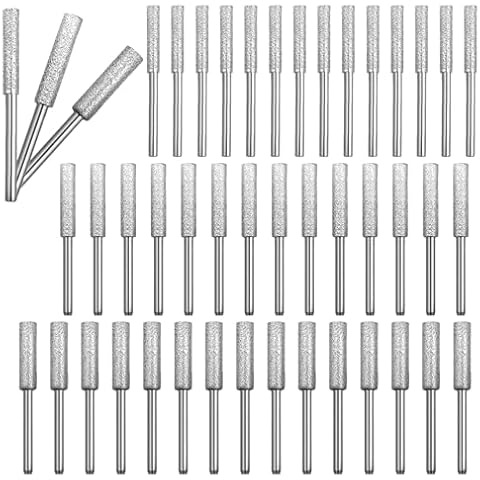 Shitime 45 Pcs Diamond Chainsaw Sharpener 1/8" Shank, High Hardness Burr Grinding Stone Chainsaw Sharpening Kit for Chain Saw Stone Jewelry Wood Silver (5/32'', 3/16'', 7/32'') Cover