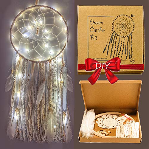 Mandala Life ART DIY LED Kit Attrape-Rêves 30x80cm - Faites Votre Propre tenture Murale bohème avec des matériaux entièrement naturels - L'ensemble d'activités créatives