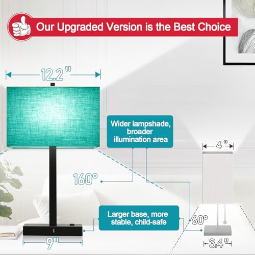 Image of Lynnoland 21 inch Set of 2 Table lamp with USB A+C & AC Outlets, Touch Control 3-Way Dimmable Nightstand Lamps for Bedroom Living Room Office Reading, Green Shade Touch Lamps, 5000K LED Bulbs Included