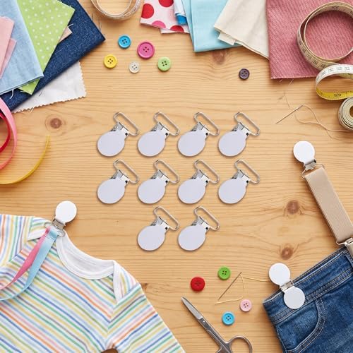 Image of Suspender Clips 10 Pieces 1.4 Inch Round Iron, Heavy Duty Spring Loaded for DIY Belt Making, White