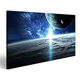 80x40cm islandburner Bild Bilder auf Leinwand Universumszene mit Planeten, Sternen und Galaxien im Weltraum Wandbild Leinwandbild Poster DTS