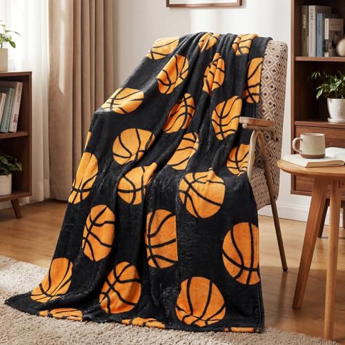 Fanfanwin 1 Pcs Basketball Flannel Blanket 40x60 Sport Fleece Throw Blanket for Teen Team Coach Gifts Ball Themed Accessories Decoration for Sport Lovers Birthday Christmas Adult Gift Favors