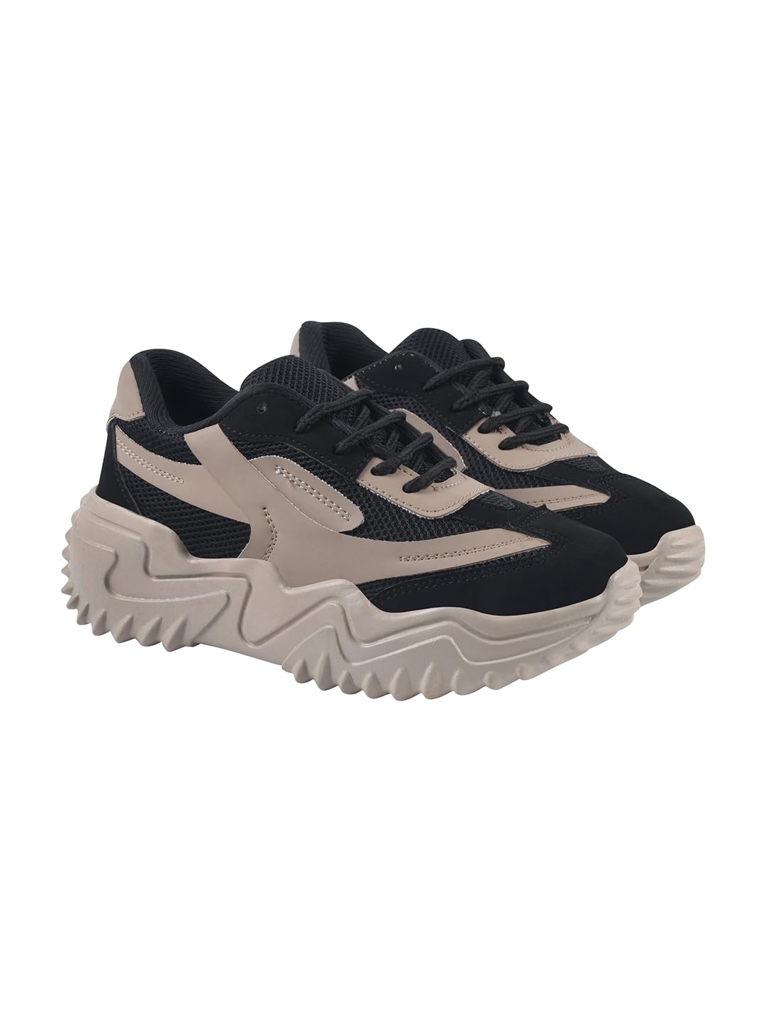 Chunky Platform Sneakers for Women Colorblock || Lace-Up Athletic Shoes with Wavy Sole Design Casual and Party-image-36