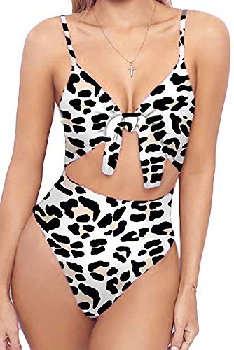 Qearal Womens Plus Size Leopard Printed Adjustable Strap Brazilian Cutout One Piece Swimsuit (XXL, Leopard Print)