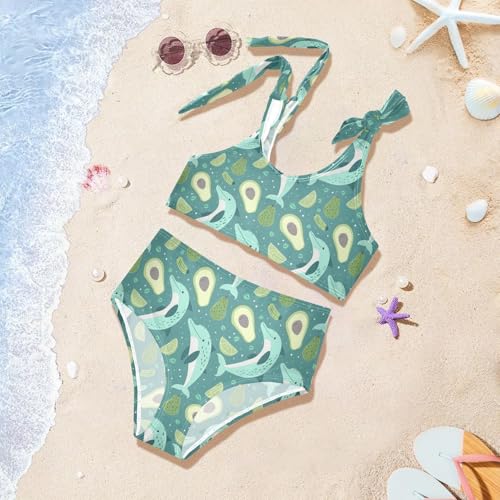Dolphin Avocado Girls Two Piece Tankini Swimsuits Summer Bathing Suit Beach Swimwear Set2