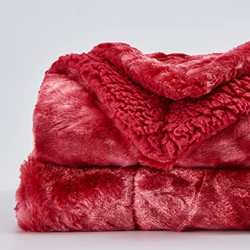 Newcosplay Super Soft Faux Fur Throw Blanket For Couch Tie-Dye Red Sherpa Fuzzy Plush Warm Blanket For Sofa Bed (Tie-Dye Red, Throw(40"X50")) #TOP2