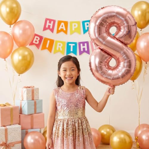 Image of YPSelected 32 Inch Large Foil Helium Number Balloon Birthday Wedding Party 0-9 (Rose Gold, 8)