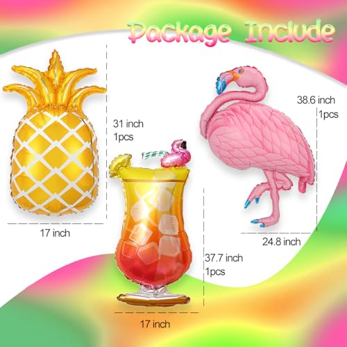 Image of 5pcs Hawaiian Theme Balloon Set - Tropical Party Decorations - Palm Trees Flamingo Coconut Pineapple Foil Balloons for Birthday Party Luau Weddings Graduations Summer Pool Party Decor Supplies