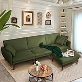 jamege Sectional Couch Sofa Bed, L-Shaped Linen Fabric Sofa Sleeper with Reclining Backrest and Removable Ottoman for Apartment Living Room
