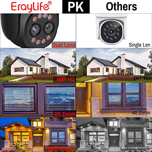 Eraylife Security Camera Outdoor/Home Monitor Pan-Tilt 360° View 2-Way Audio, Night Vision, 8X Hybrid Zoom, 4Mp Dome Surveillance Waterproof Wifi Cameras #TOP3