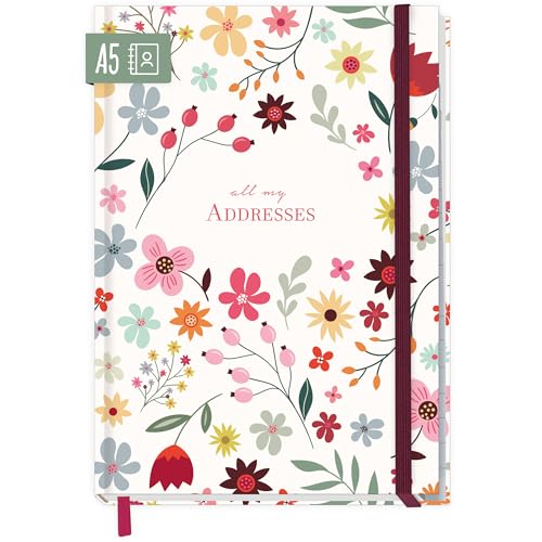 Häfft - paper&you® Carnet d'adresses A5 avec onglet A-Z [Wild Flower] Livre pour contacts, anniversaires & mots de passe - durable & respectueux du climat