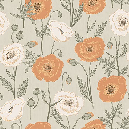 Jen Hewett Poppy Field Spice Papier Peint Adhésif - Floral Orange et Crème - NuWallpaper