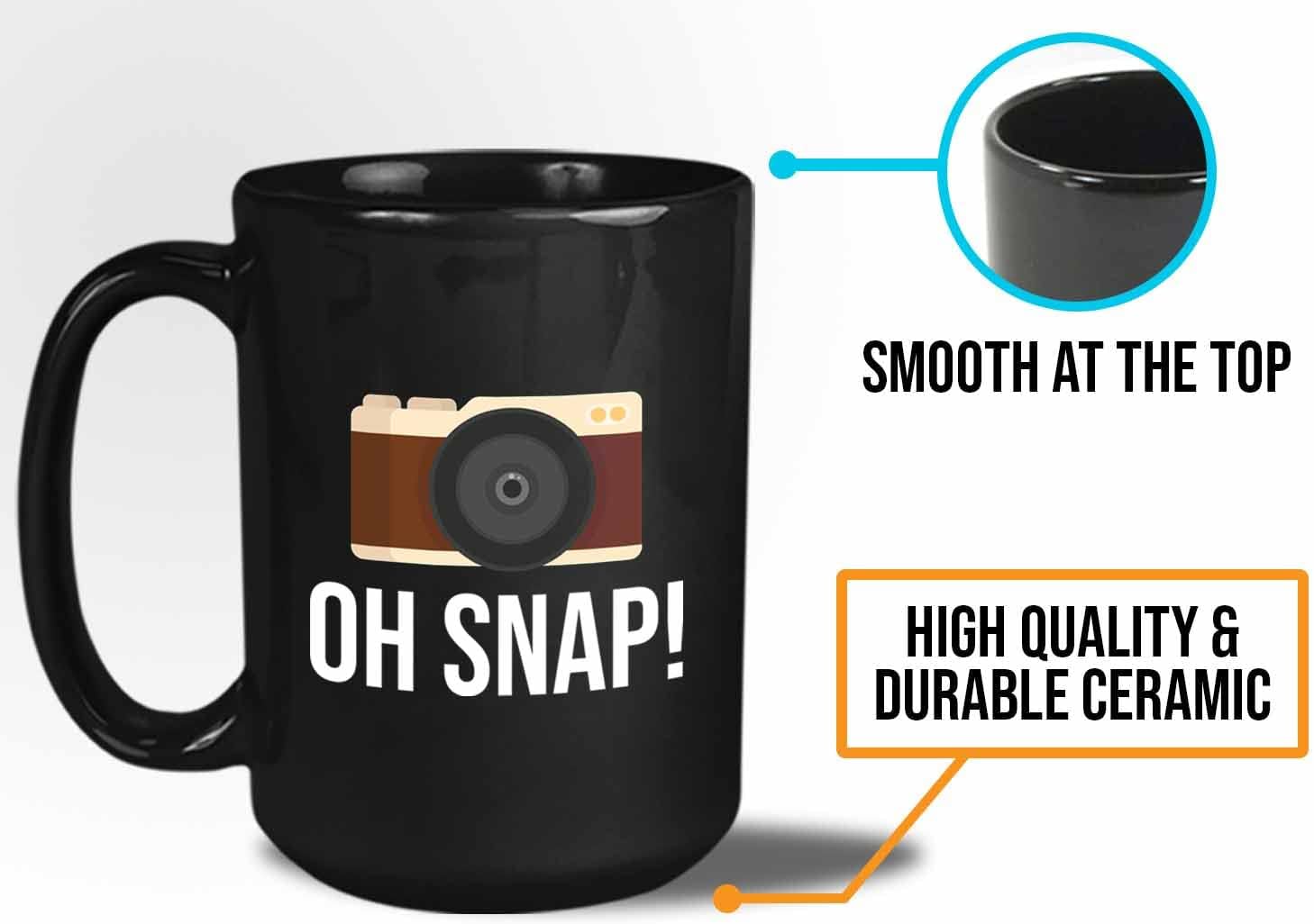 Bubble Hugs Photographer Coffee Mug 15oz Black - Oh snap! - Funny Camera Picture Taking Imagery Photographer Art Adult Humor Digital Camera Collector