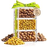 Picture of NUT CRAVINGS - Holiday Christmas Mixed Nuts Acrylic Tower Gift Basket with Ribbon (3 Tier Assortment) Xmas Treats for Adults, Food Arrangement, Healthy Snack Care Package, Kosher