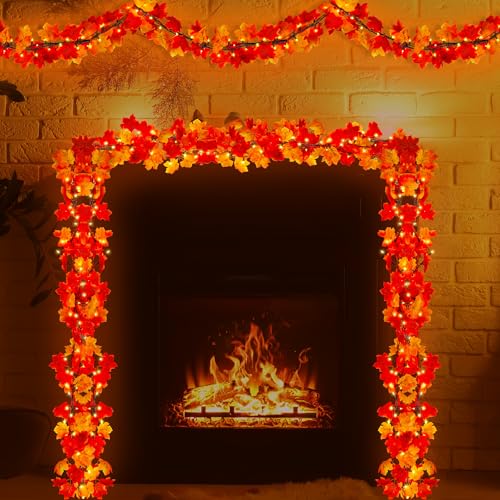 Helimoto HELIFALL3-2 Pack Fall Decorations For Home, 18Ft Fall Garland For Mantle, 100 Orange Bulbs Plug In Fall Garland With Lights thumb #6