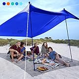 【Einfach zu installieren】 Das Strandzelt lässt sich mit Hilfe der vier leicht zu füllenden Sandtaschen sehr gut am Boden ausrichten und spannen. Mit den Aluminiumstangen wird das Zelt schnell, einfach und sicher aufgestellt. Falls das Sonnensegel auf einer Wiese aufgebaut werden soll, können die mitgelieferten Heringe an den dafür vorgesehenen Ösen eingesetzt werden.