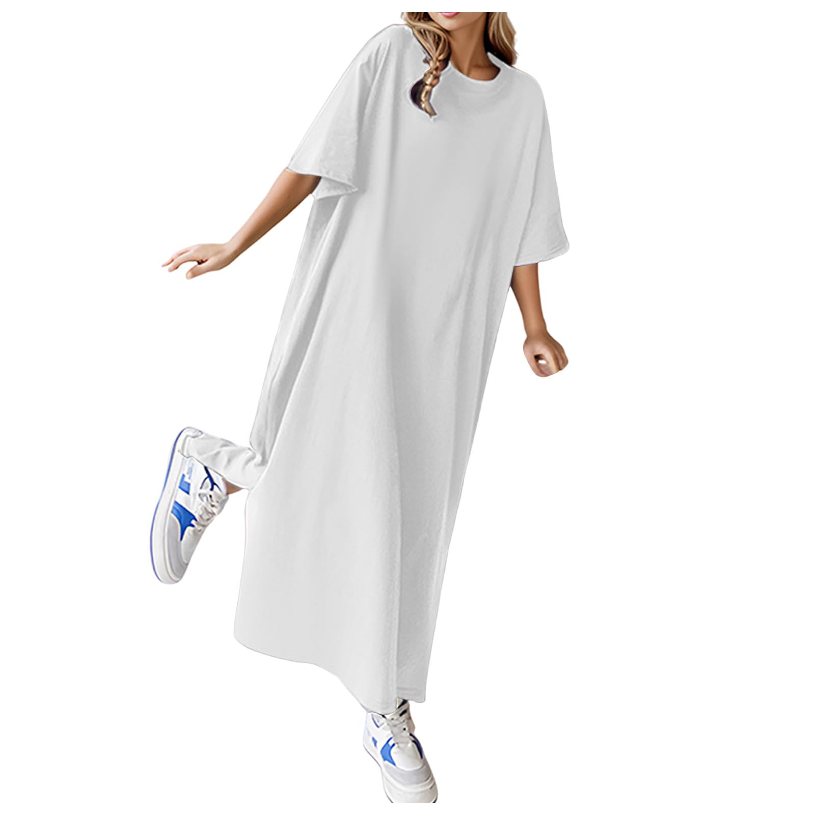 Generic Vestidos Verano Mujer 2024 Largos Vestidos De Verano Sueltos Vestidos para Estar En Casa Vestidos Elegantes Linea A Vestido Largo con Botones # Vestido con Cremallera Delantera