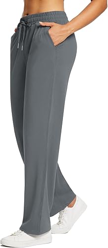 baleaf Pantalones deportivos de pierna recta de 28 a 30 pulgadas para mujer, pantalones deportivos de pierna ancha, bolsillos elásticos y suaves