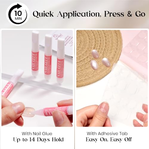 Image of Beetles Black Cat Eye Press On Nails Short Almond, 32 PCS, White Polka Dots | Halloween 16 Sizes Salon-Look Cat Eye Nails, Glue and Adhesive Tabs Included, Ready in 10 Minutes, All-in-One Complete Kit