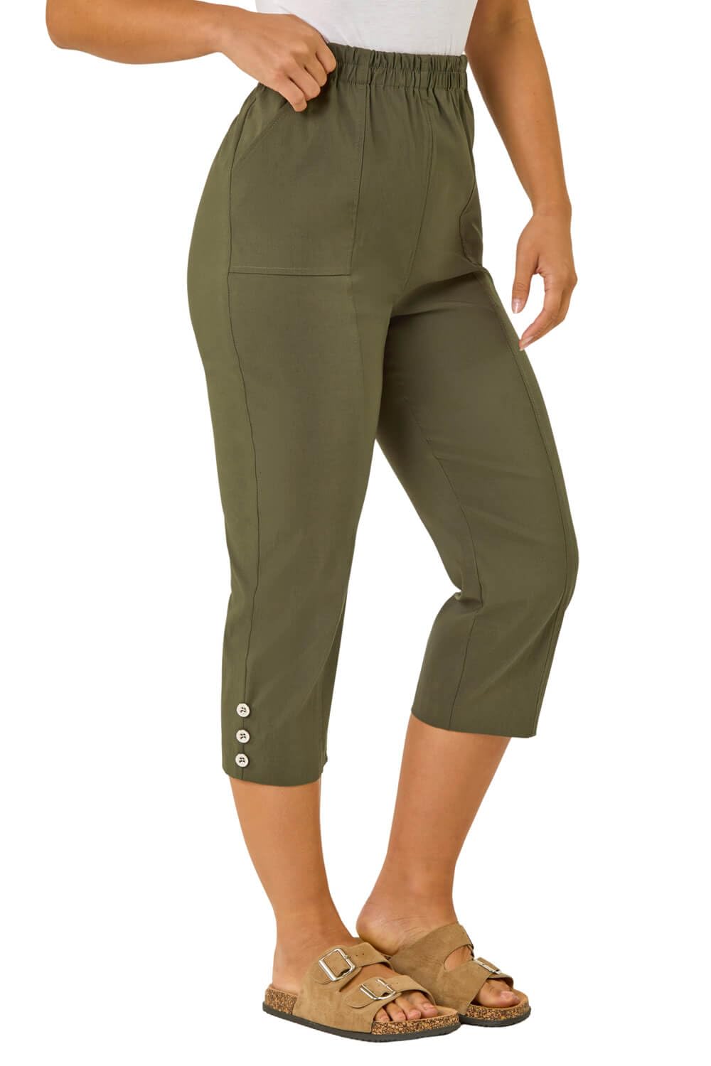 Roman Women's Khaki Petite Bengaline Cropped Trouser In | Size: 8