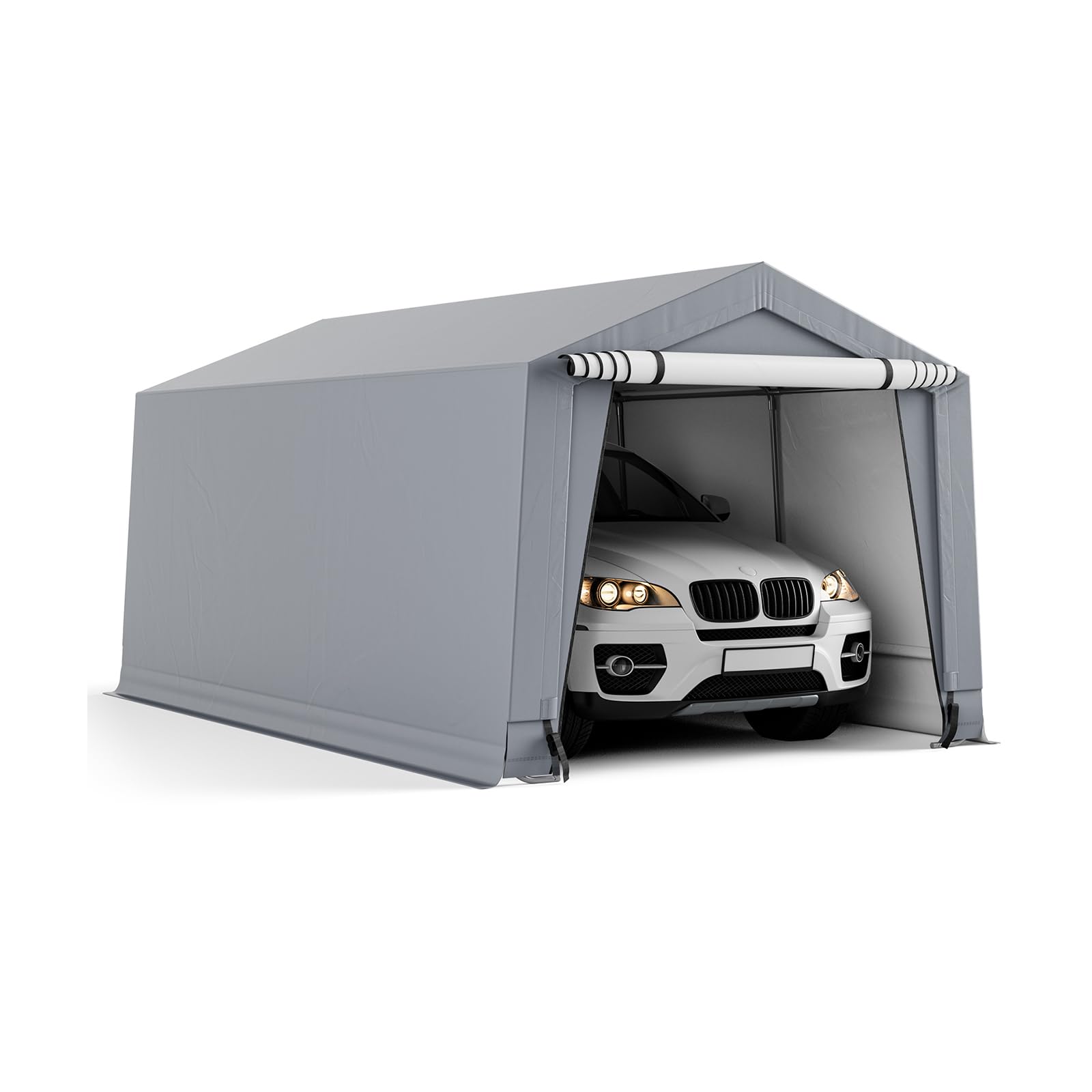 GYMAX Tenda Garage Impermeabile, Tenda Auto con Struttura in Acciaio Zincato Antiruggine, Riparo Garage con Porte Staccabili con Chiusure Lampo, per Auto, Camper