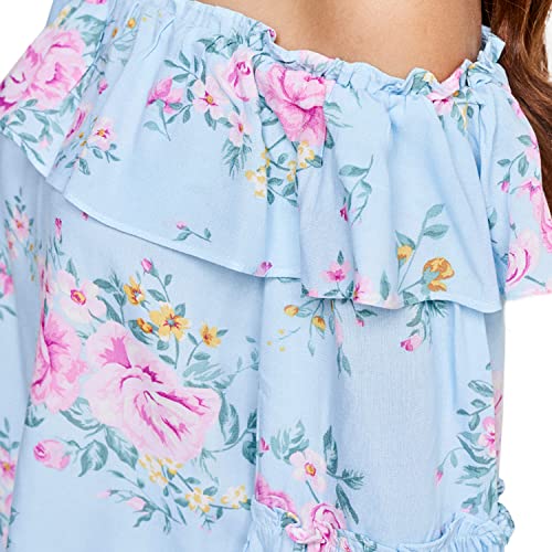 Image of AND Powder Blue Casual Floral NA TOP