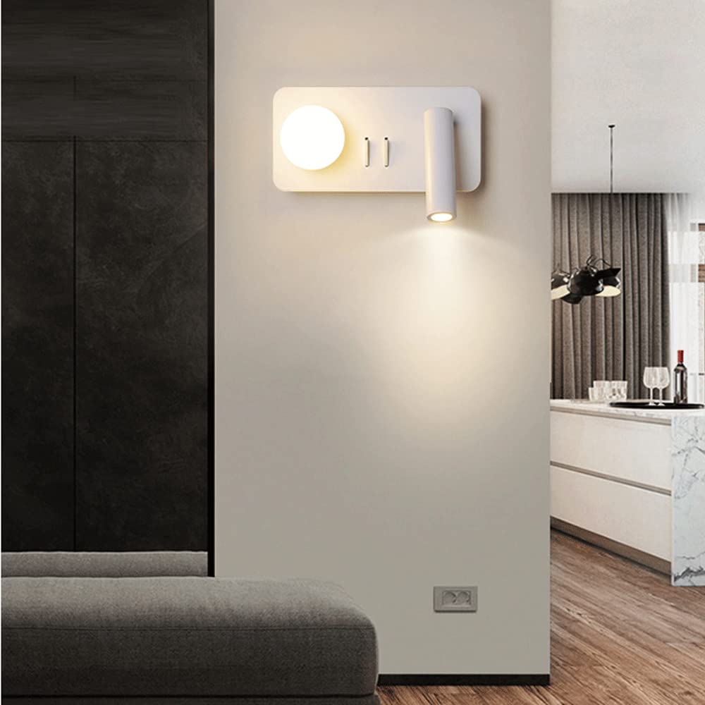 Faretti da soffitto a LED da 6 W, Testa Singola, Parete, Finitura Bianca, Luce di Lettura Decorativa in Ferro battuto, Applique Regolabili, Applique per Camera da Letto e Comodino