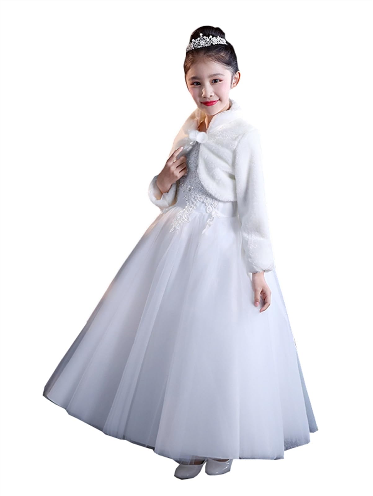 Fausse Fourrure Bolero Fille Mariage Bolero Veste Fille Princesse Ceremonie Bapteme à Manches Longues