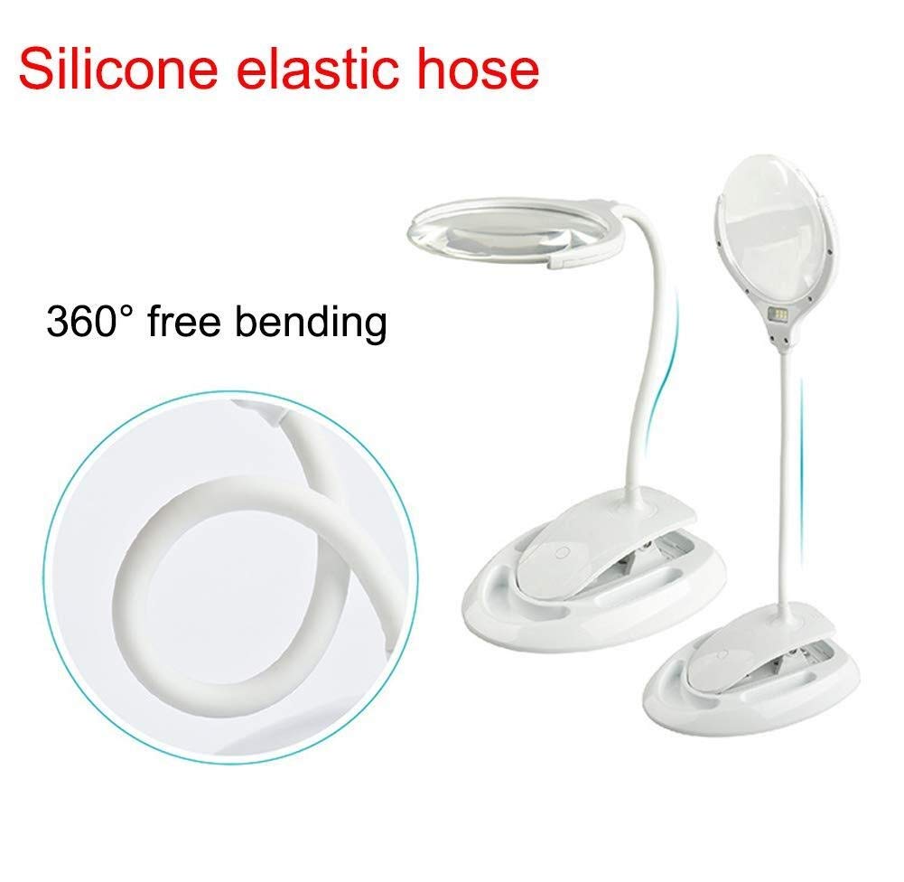 Lámpara con Lupa Y Pinza: Lente Led Regulable, Luz De Trabajo con Brazo Giratorio Ajustable De 3X A 8X, Lupa De Escritorio.