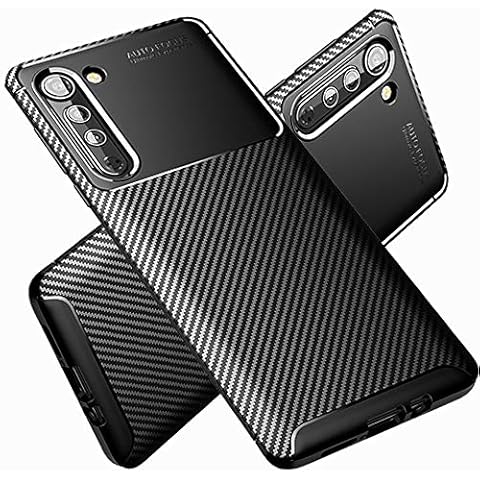 Ranyi Motorola Edge Case, Slim Fit Carbon Fiber Case with Reinforced Corners Shock Absorbing Full Body Protection Flexible Resilient TPU Rubber Rugged Case Cover for Motorola Moto Edge 5G -Black Cover