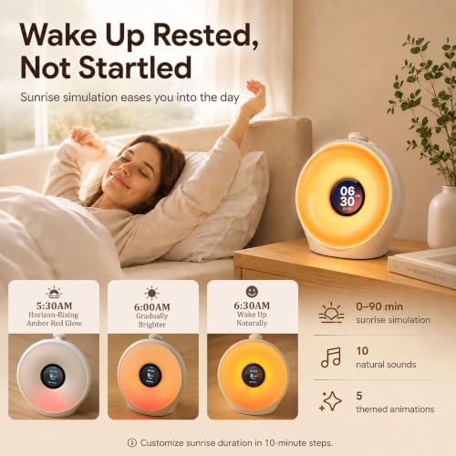 Sunrise Alarm Clock with 3 Unique Wake Up Modes for Every Sleeper, Sound Machine Night Light with 10 Natural White Noise Sounds and 8 Dimmable Ambient Mood Lighting for Bedrooms, Adults, Kids - Image 2