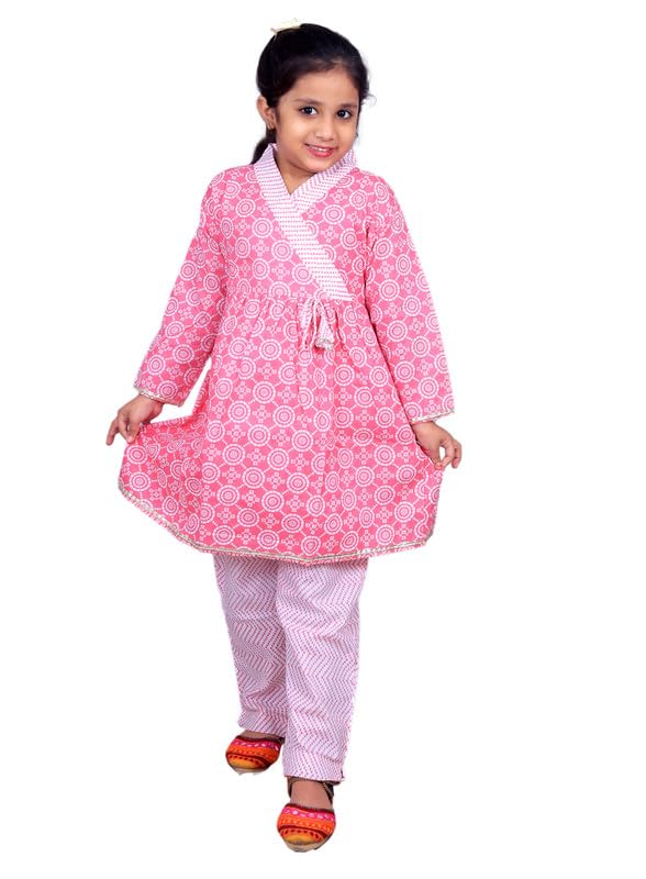 TAN ANSH Girls Charming Dhoti Kurta Set for Girls Rayon Printed Round Neck Salwar Suit and Dhoti Pant Ethnic Wear for Kids Girls with Dupatta 1 Years-7 Years TA06