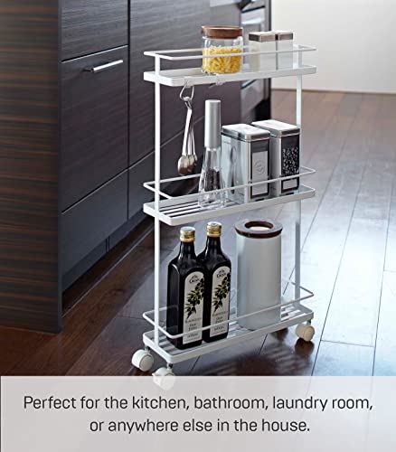 Yamazaki Home Rolling Kitchen Island Three Tier Metal Storage Portable Organizer Shelves Utility Cart | Steel, One Size, White #TOP2